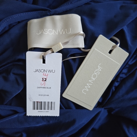 New Jason Wu Collection Sapphire Blue Draped Midi Dress 12 US NWT MSRP $1695.00 - Picture 13 of 15